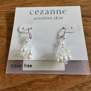 NWT Cezanne Silvertone, crystalline and White Pearl Earrings